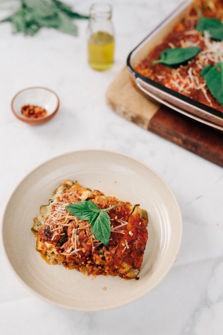 Zucchini lasagna with dairy free mozzarella