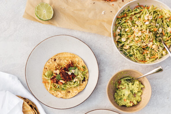 chili rubbed salmon with broccoli slaw_easy salmon tacos