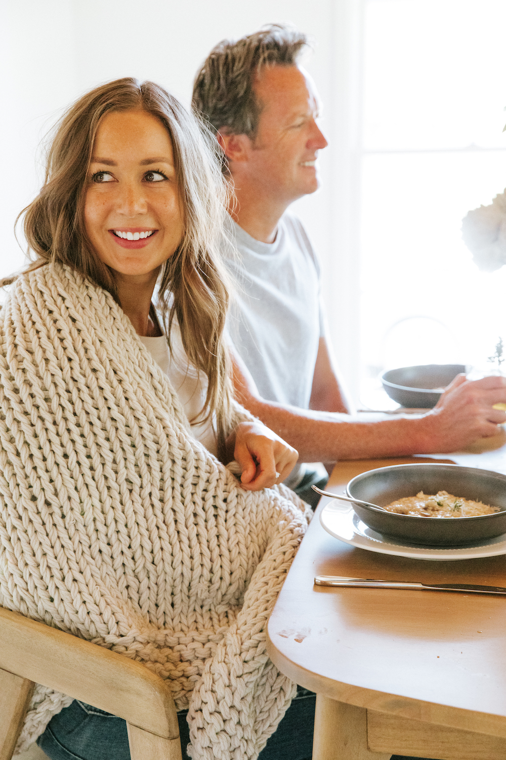 cozy fall family dinner sunday supper chinky knit blanket from target