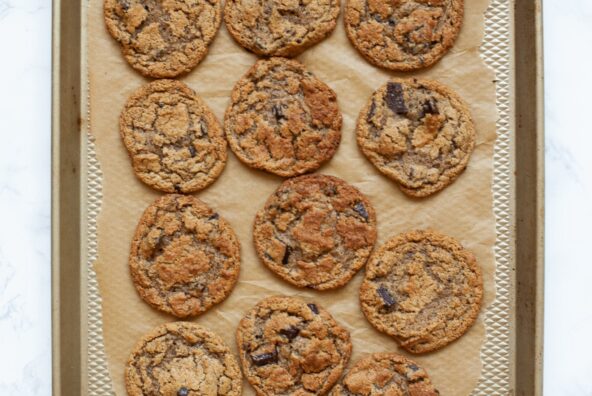 gluten and dairy free chocolate chip cookies on baking sheet