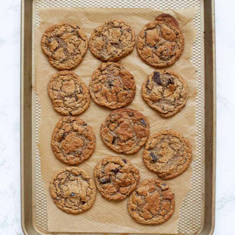 gluten and dairy free chocolate chip cookies on baking sheet