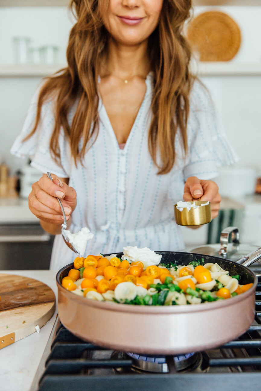 camille styles cooking pasta primavera