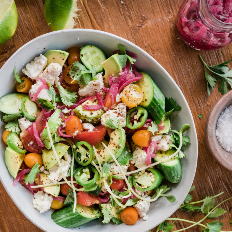 tomato, avocado, & cucumber salad with feta - simple summer salad recipe