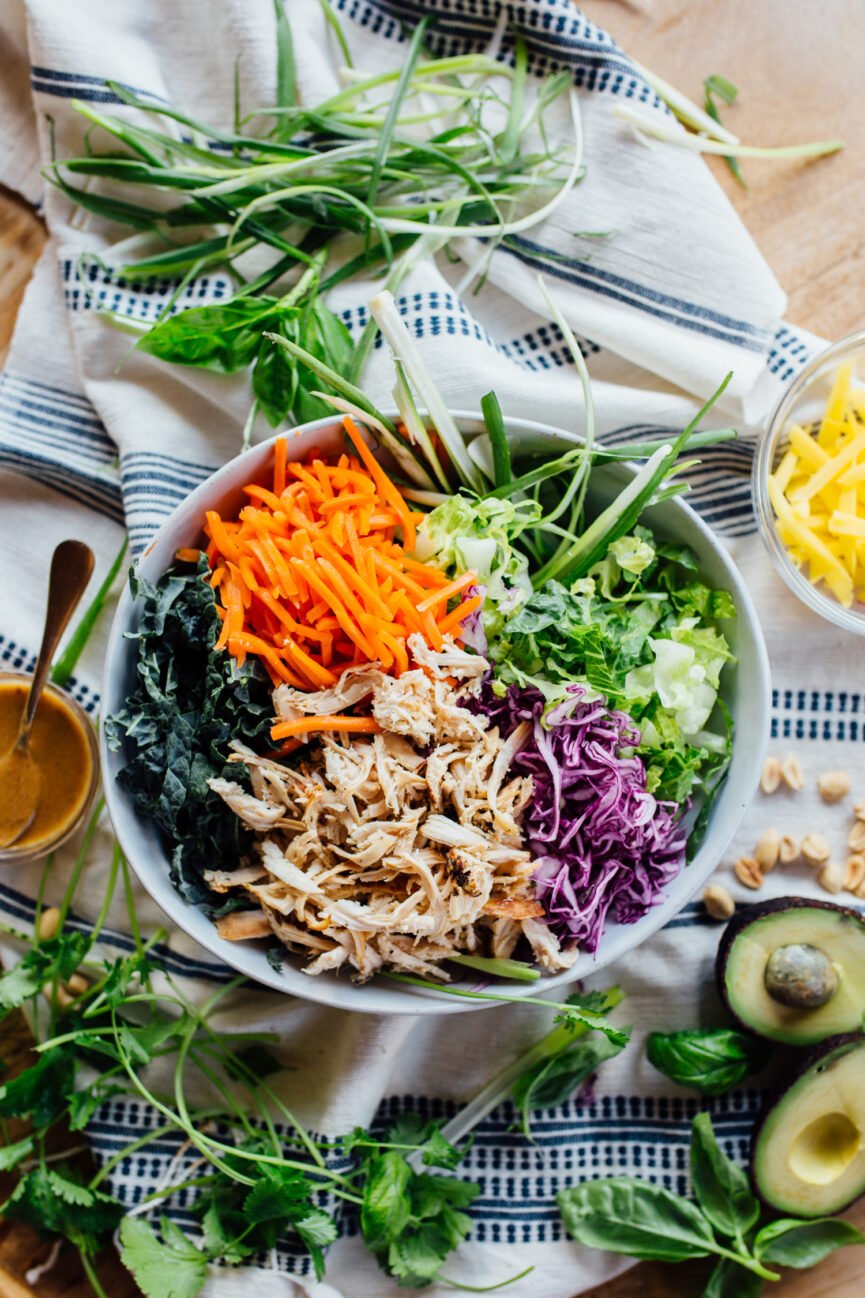 thai chicken salad ingredients in bowl
