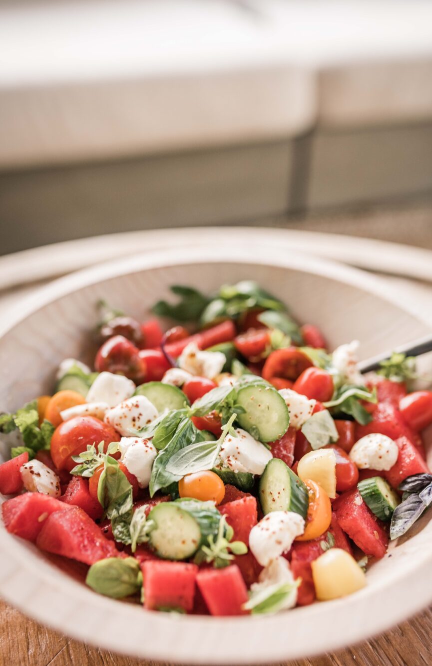 watermelon tomato caprese salad with mint