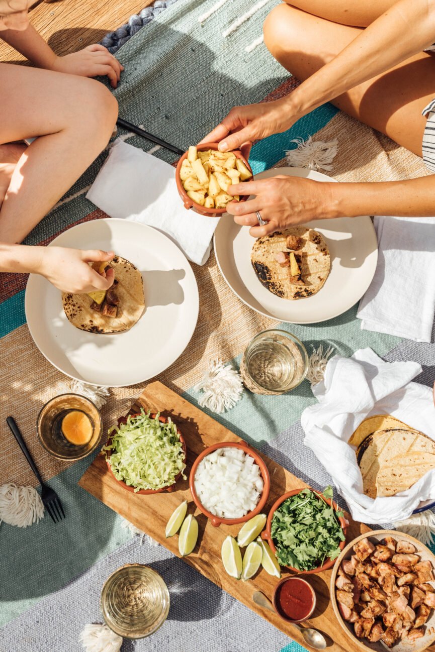 tacos al pastor serving board