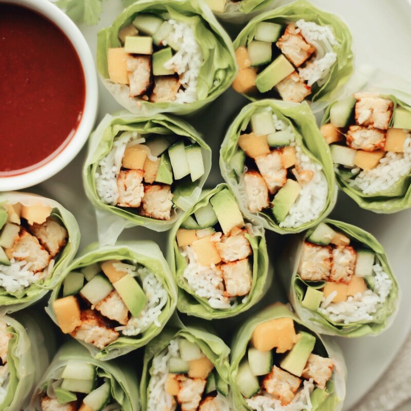 honey sriracha tempeh spring rolls