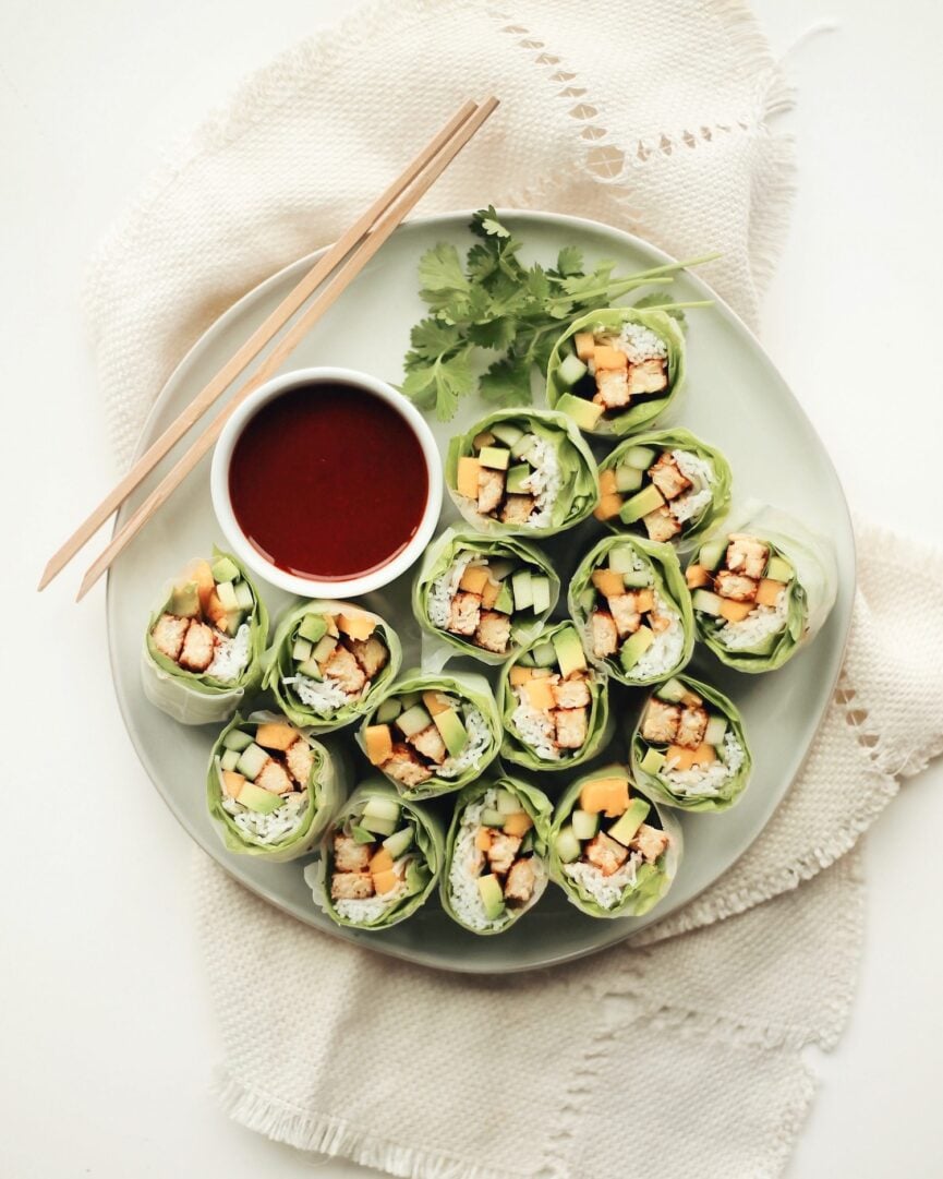 honey sriracha tempeh spring rolls