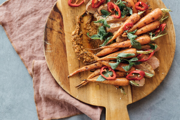 orange chili pork tenderloin on serving platter