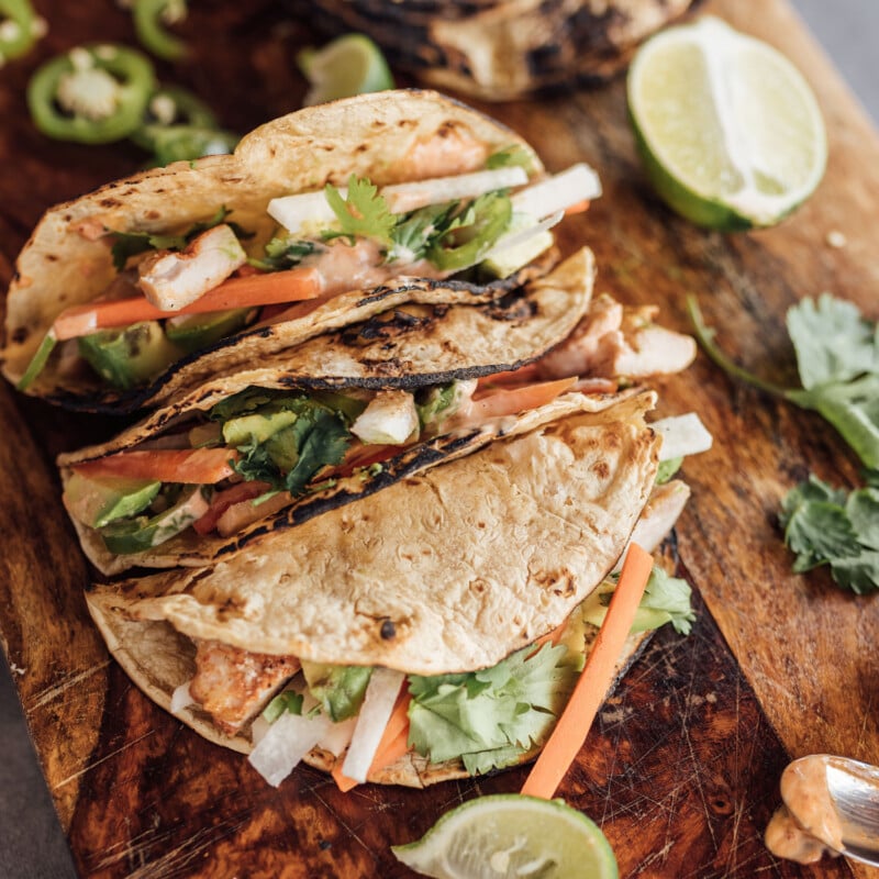 limey chicken tacos assembled