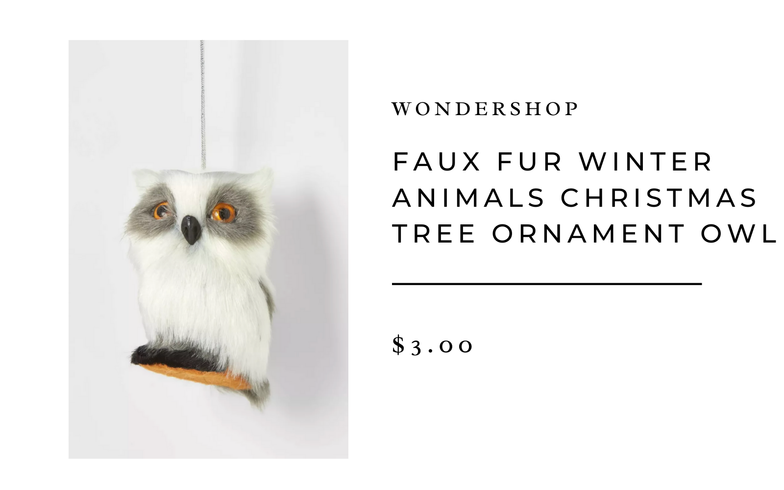 Faux Fur Winter Animals Christmas Tree Ornament Owl
