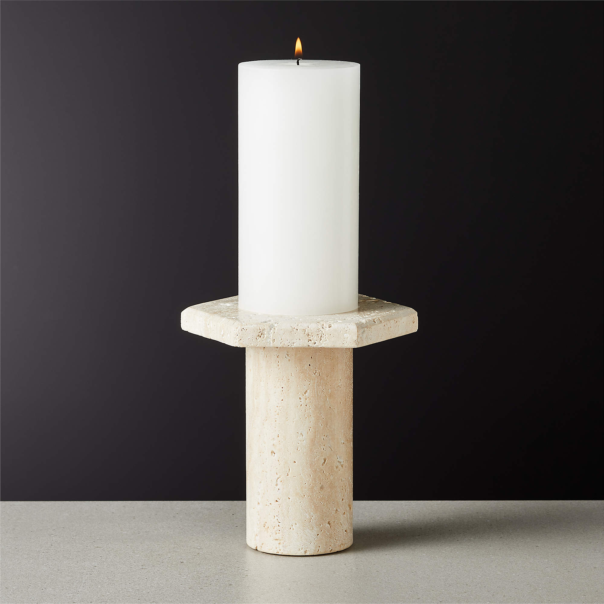 cb2 travertine candle pillar