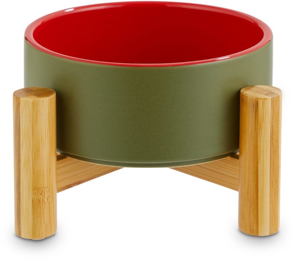 reddy-olive-ceramic-bamboo-elevated-pet-bowl-3-5-cups