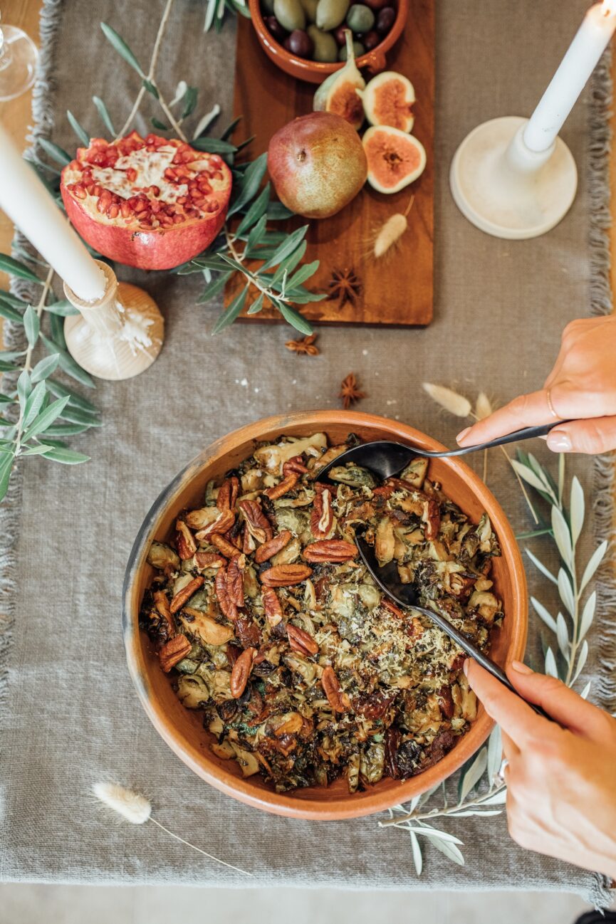 serving sweet and sour cider brussels sprouts