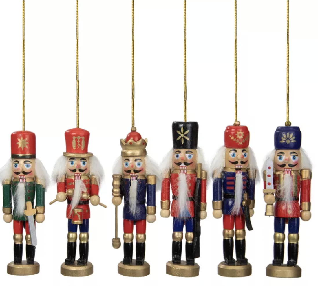Northlight Set of 6 Red and Blue Classic Nutcracker Ornaments