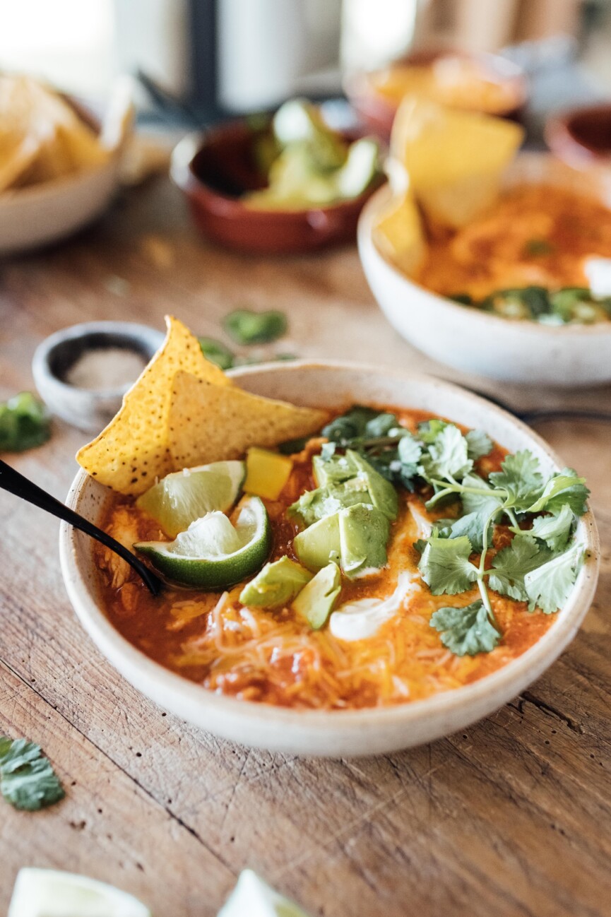 chicken tortilla soup in bowl