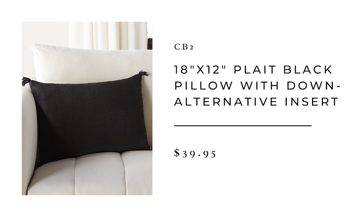 CB2 18"X12" PLAIT BLACK PILLOW WITH DOWN-ALTERNATIVE INSERT