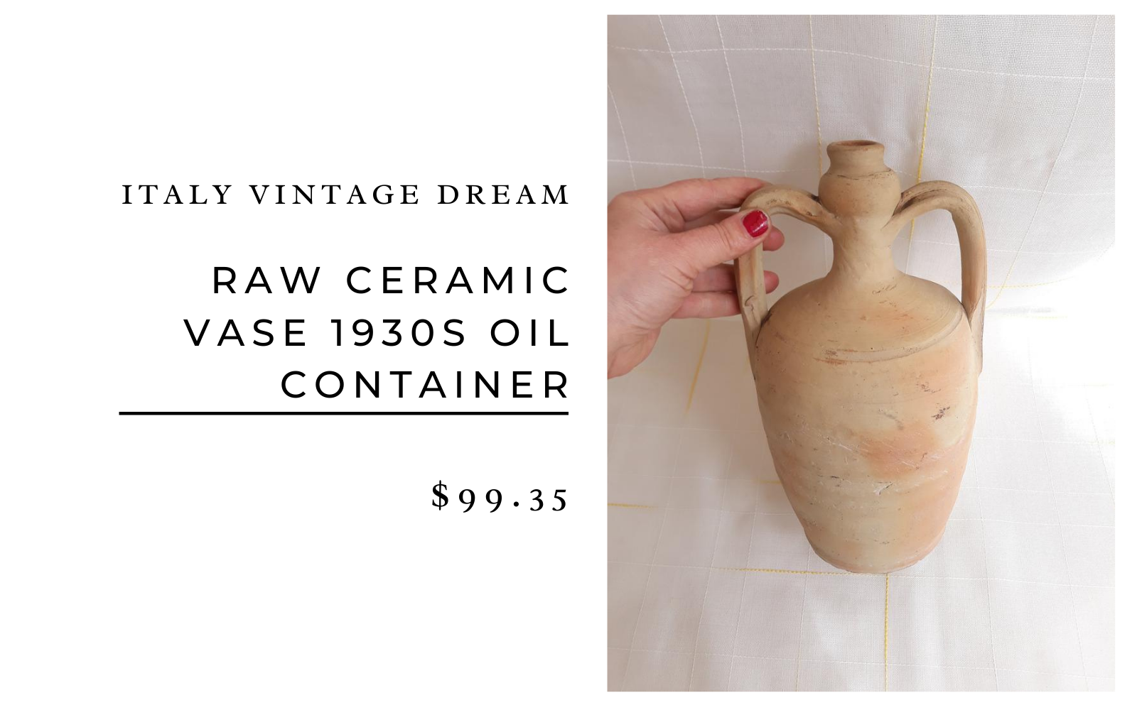 Italy Vintage Dream Raw Ceramic Vase 1930s Oil Container