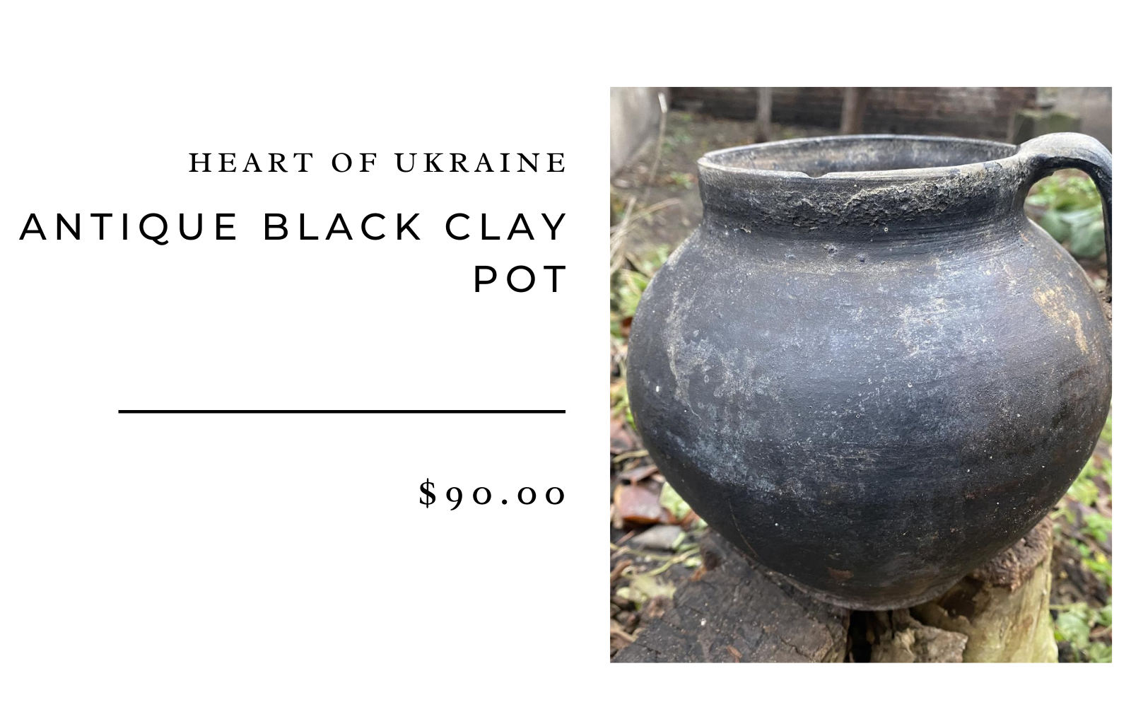 Heart of Ukraine Antique Black Clay Pot