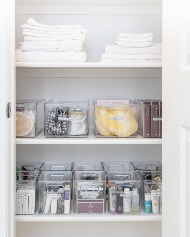 bathroom storage bins labeled_how to organize your bathroom