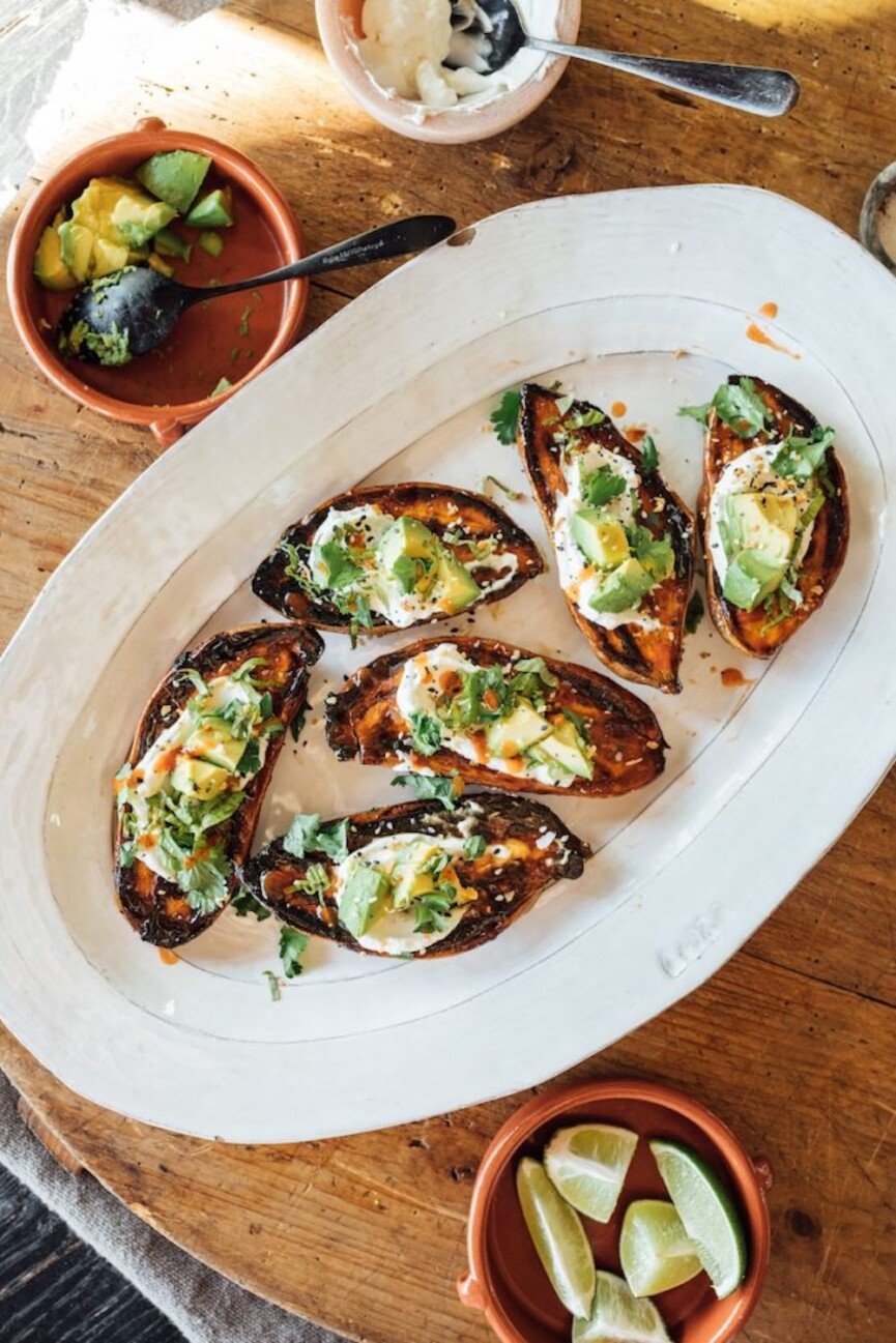 Roasted Sweet Potatoes with Creamy Chive Dressing - nocrumbsleft