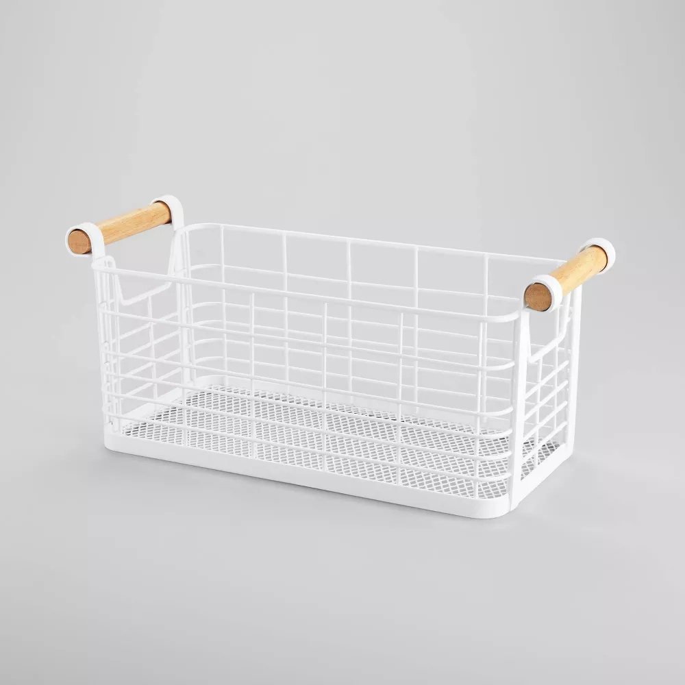 steel and wood storage basket brightroom_how to organize your bathroom