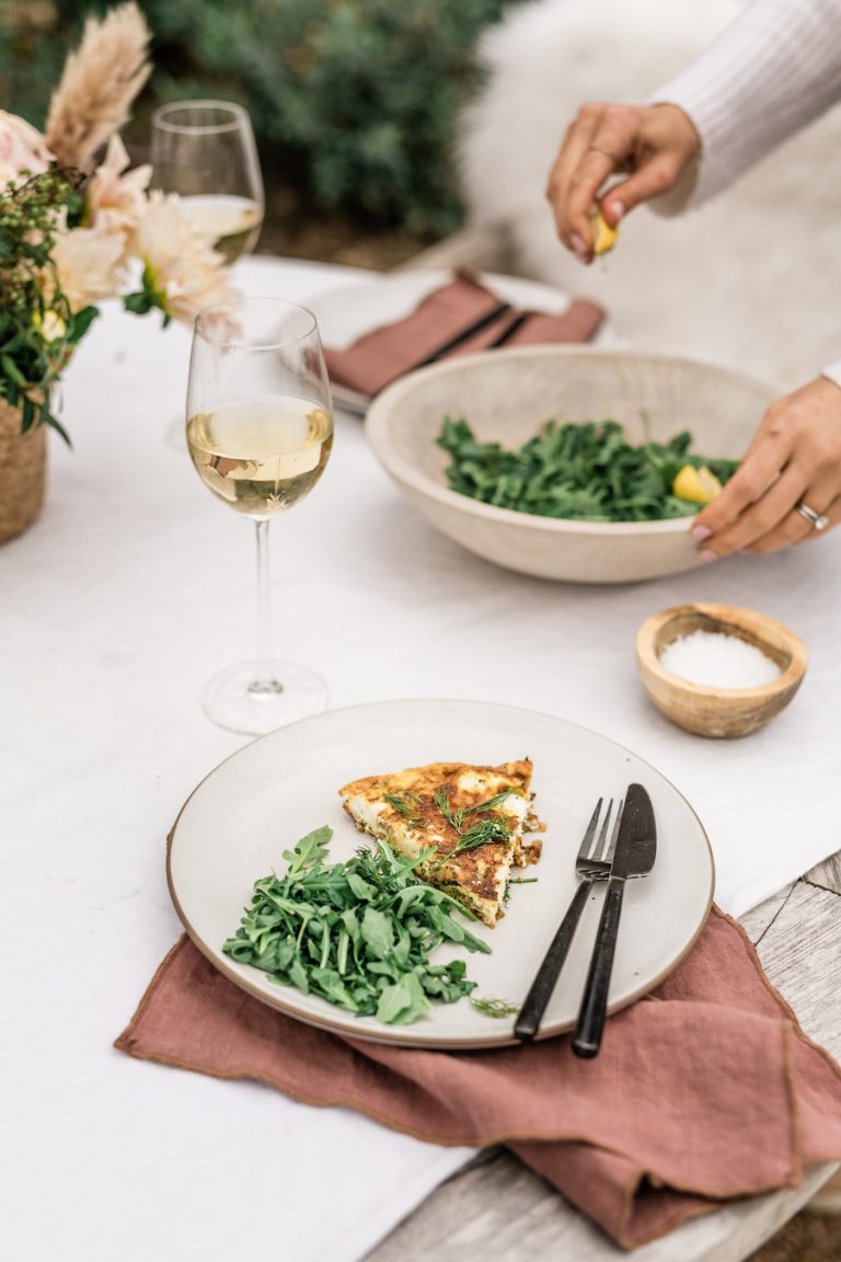 brunch idea for how to make a frittata - red pepper, spinach and goat cheese