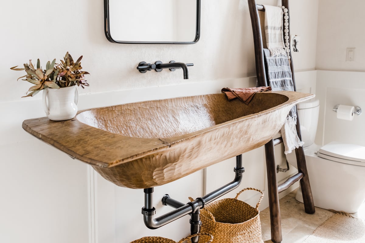 wood sink bowl bathroom