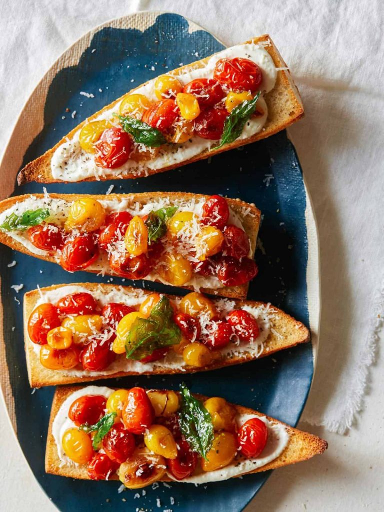 roasted cherry tomato and whipped feta toast points