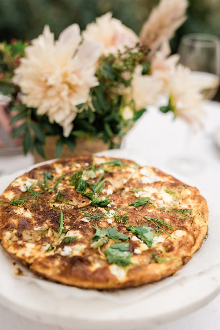 camille style in backyard brunch with frittata