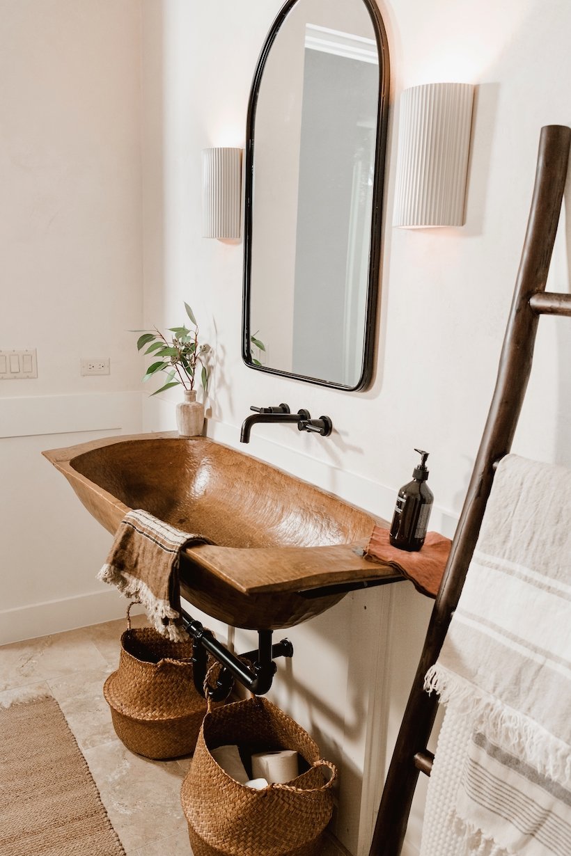 Rustic Bathroom Sink Diy With A Wood Dough Bowl Camille Styles