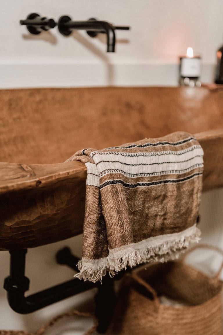 Camille Styles powder bath with rustic trough sink DIY