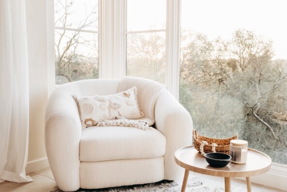 Camille Styles cozy meditation corner in bedroom at home in Austin