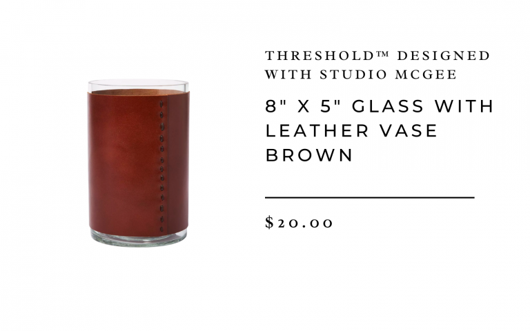 8" x 5" Glass with Leather Vase Brown - Threshold™ designed with Studio McGee 