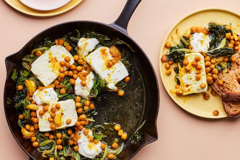 Baked Feta and Greens with Lemony Yogurt