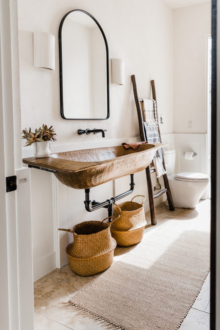 Camille Styles powder bath with rural DIY sink