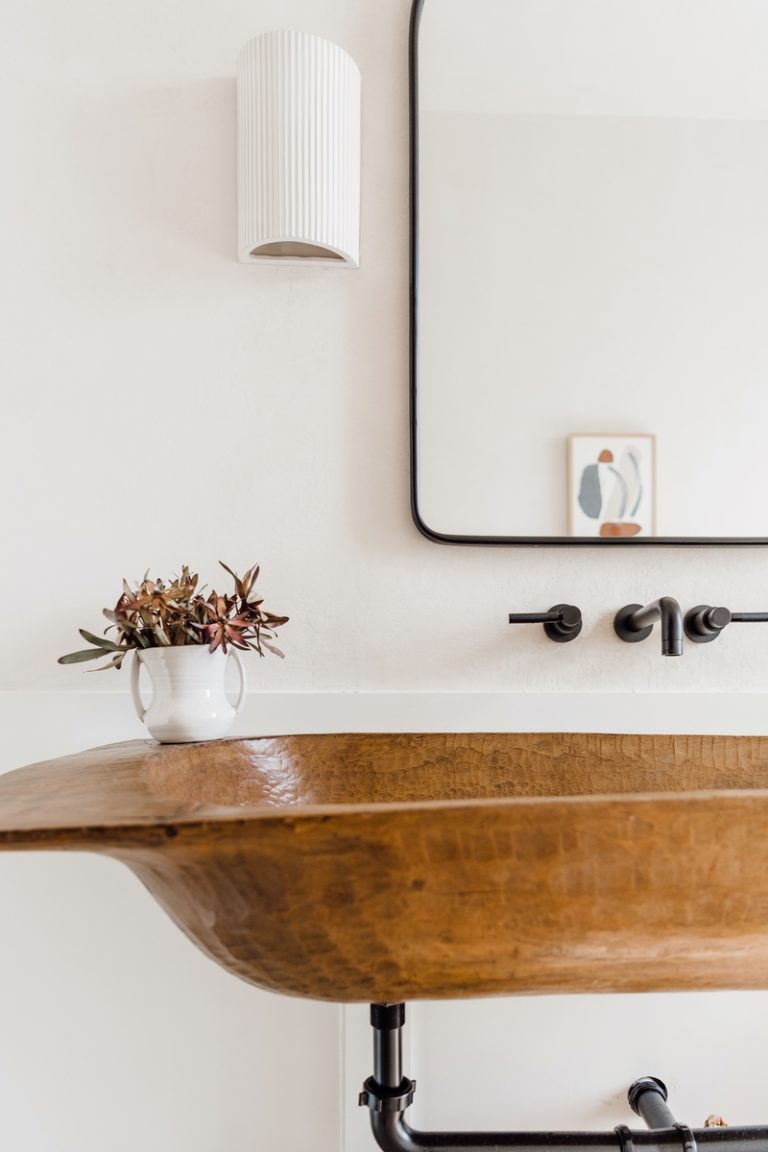 Camille Styles powder bath with rustic trough sink DIY