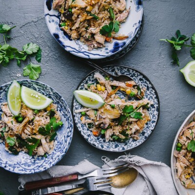 Cauliflower Fried Rice with Mushroom Chicken—cauliflower rice