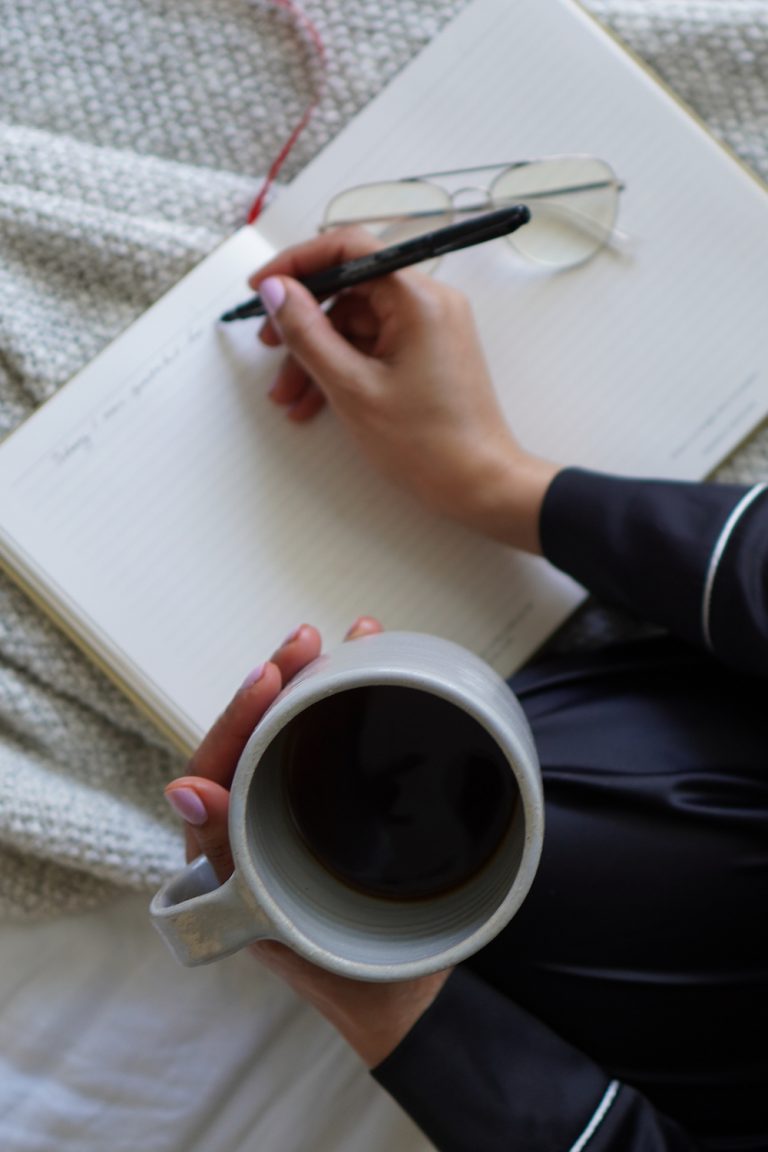 Anna Mae Groves, Stylist, coffee, notebook, morning, journaling