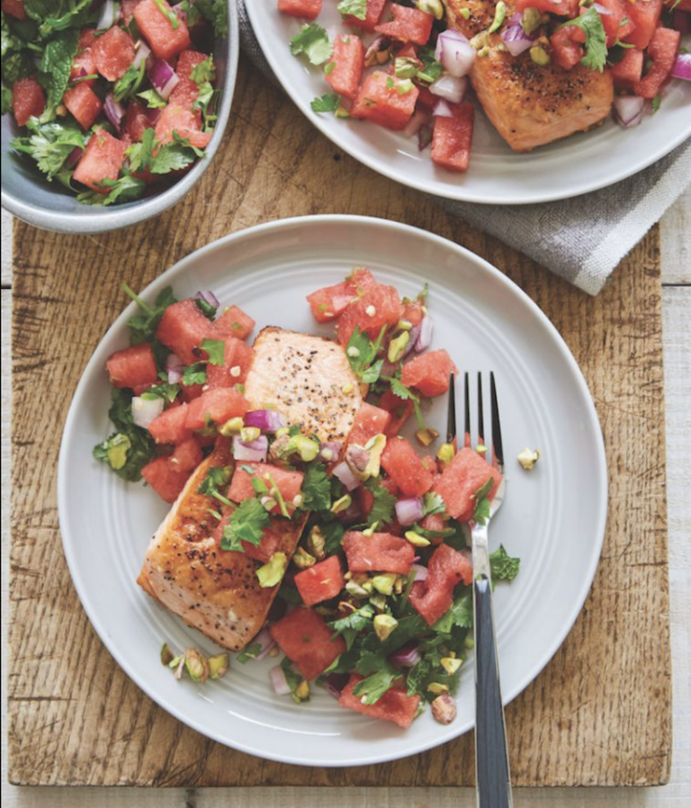 Crispy Salmon And Watermelon Mint Salsa