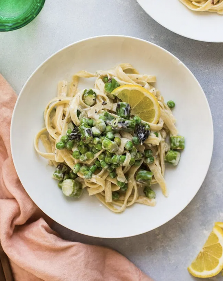 goats cheese pasta with spring vegetables