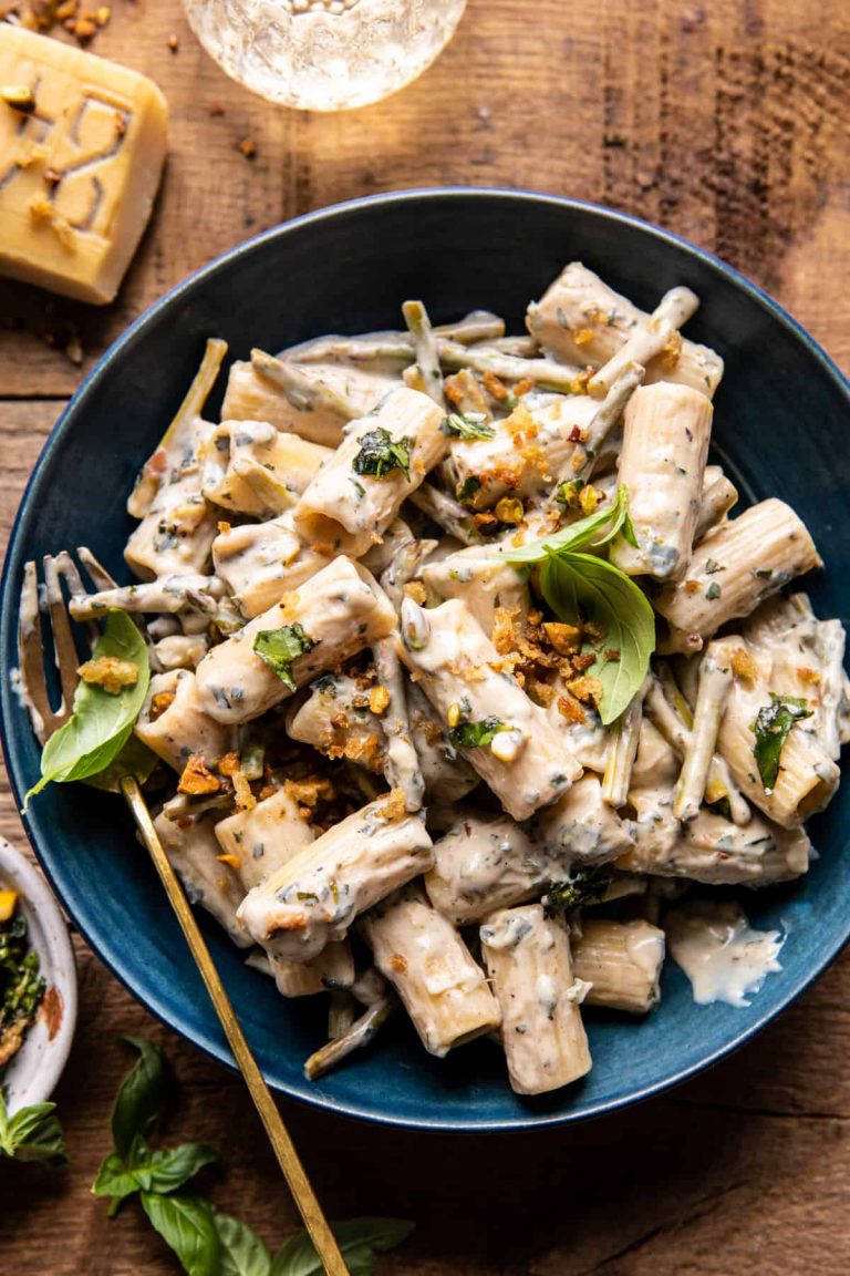 creamy lemon basil and asparagus ricotta pasta