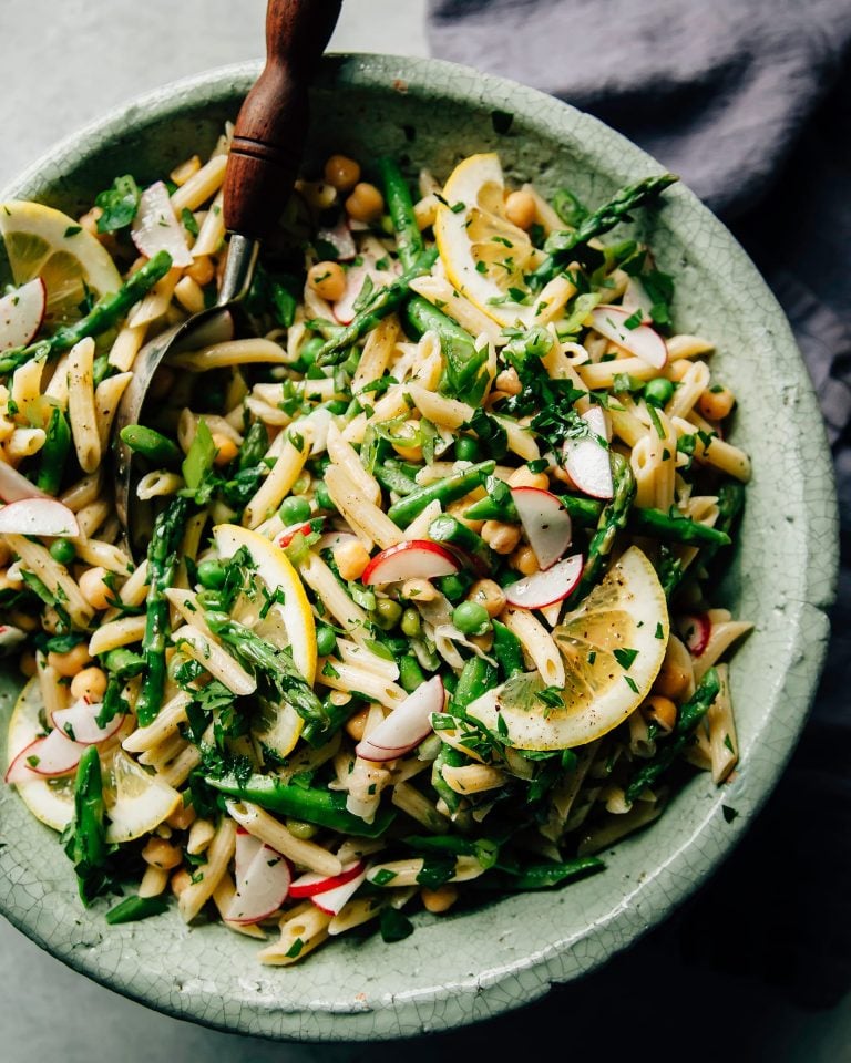Pasta Lemony Spring Salad with vegetables and herbs