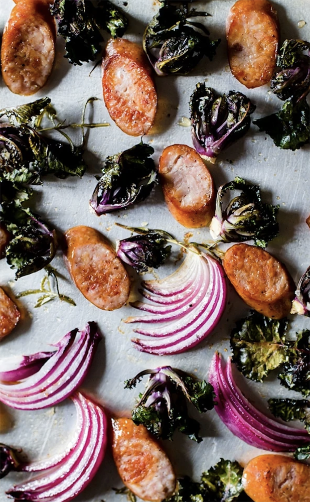 Chicken Sausage, Kalette, and Red Onion Supper — Heartbeet Kitchen