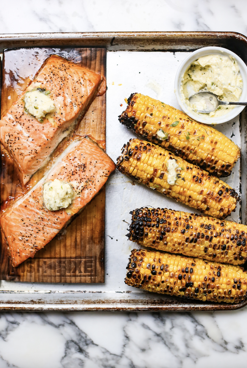 Grilled Salmon and Corn