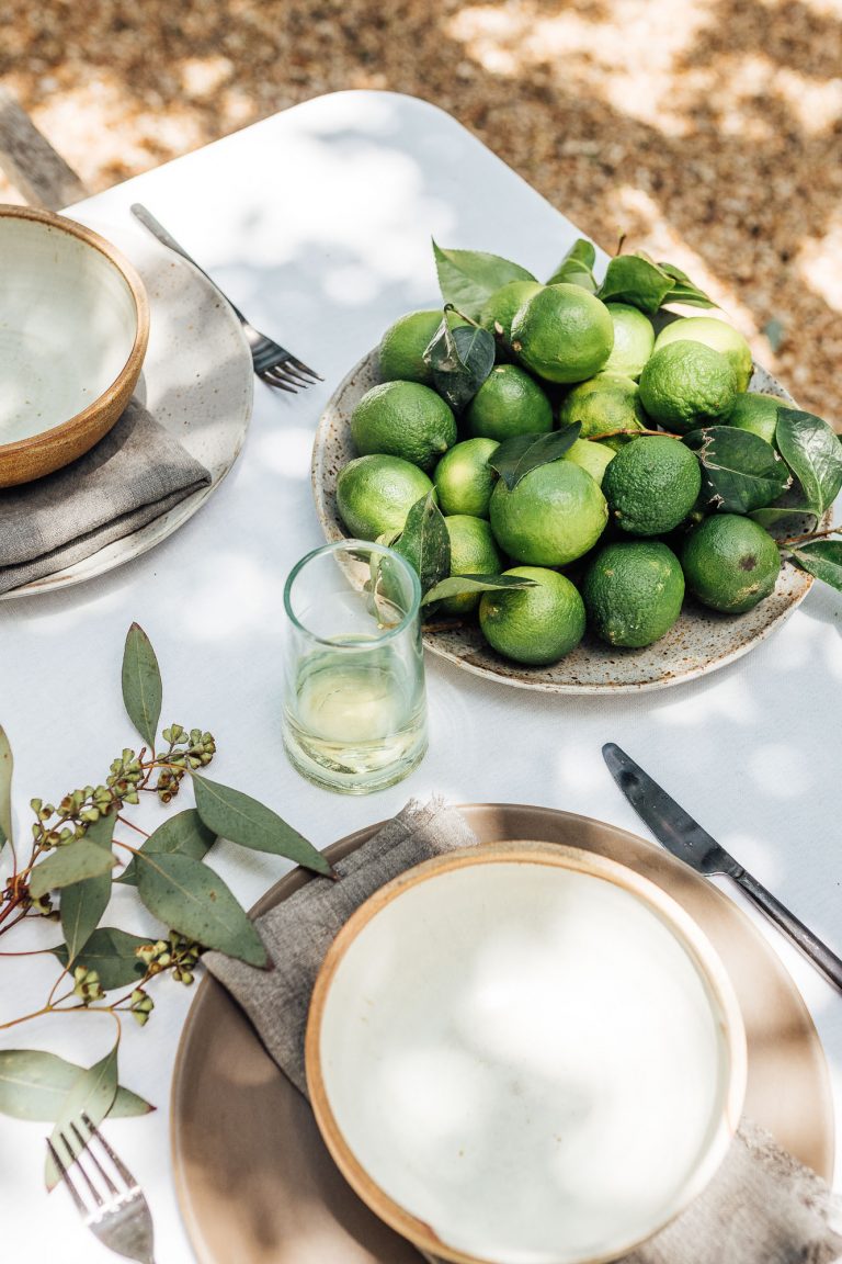 summer table decoration ideas for a garden dinner, tulips and limes, camille styles backyard