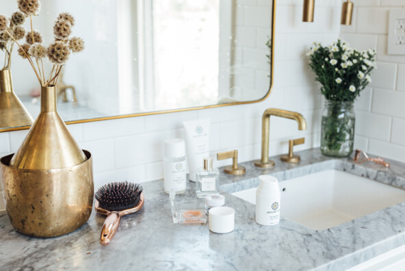 bathroom counter with skincare