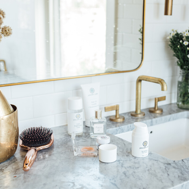 bathroom counter with skincare