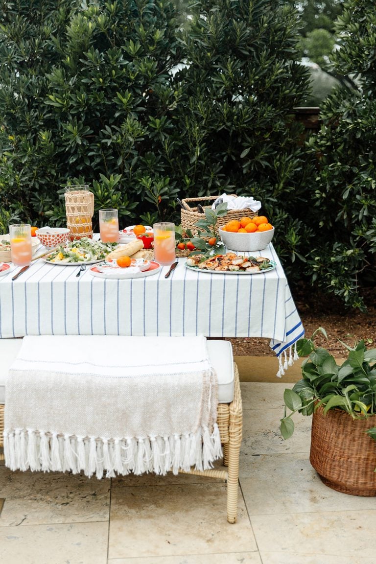 summer tablescape, backyard dinner party with Target, al freso entertaining, outdoor entertaining ideas, orange, citrus, spanish inspired