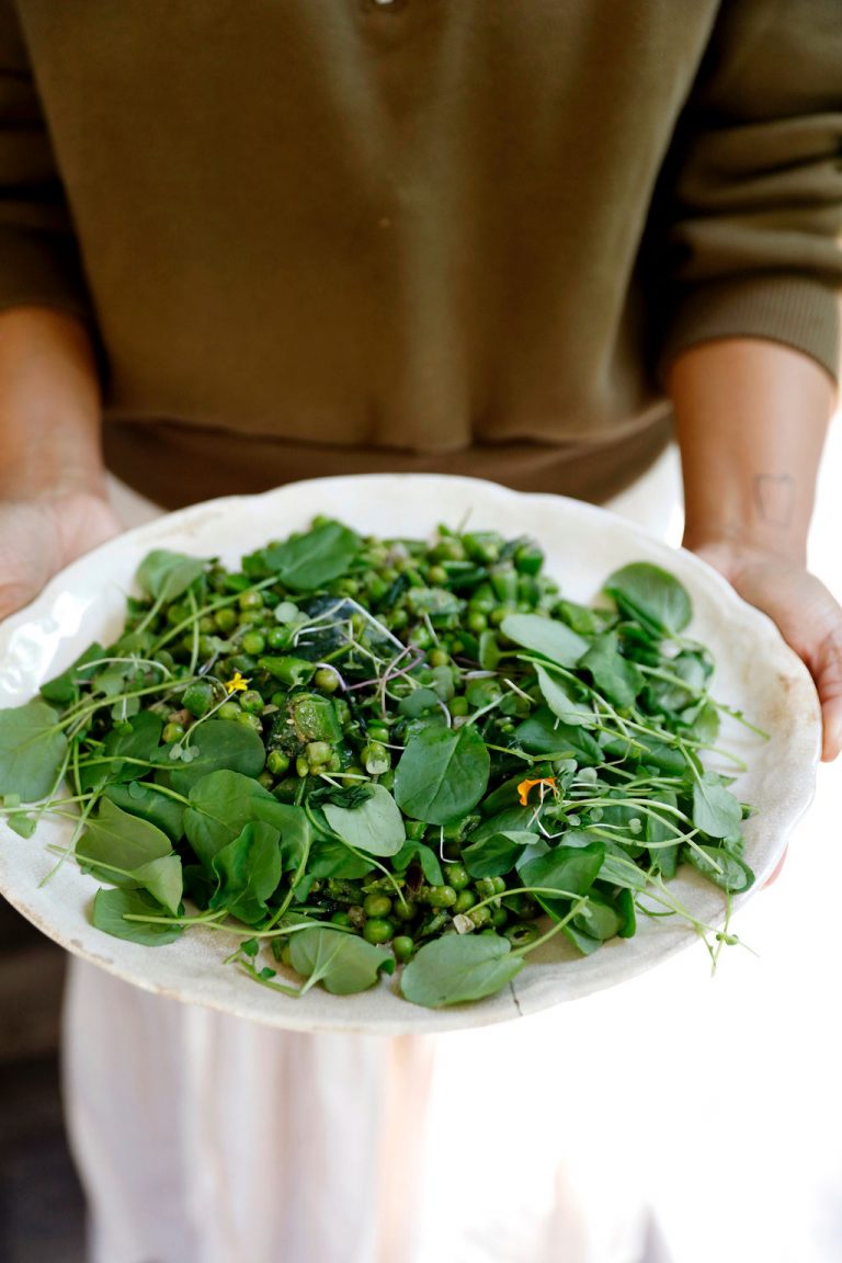 At Home With Kennesha Buycks, Restoration House Blog, spring green peas and asparagus veggies dish